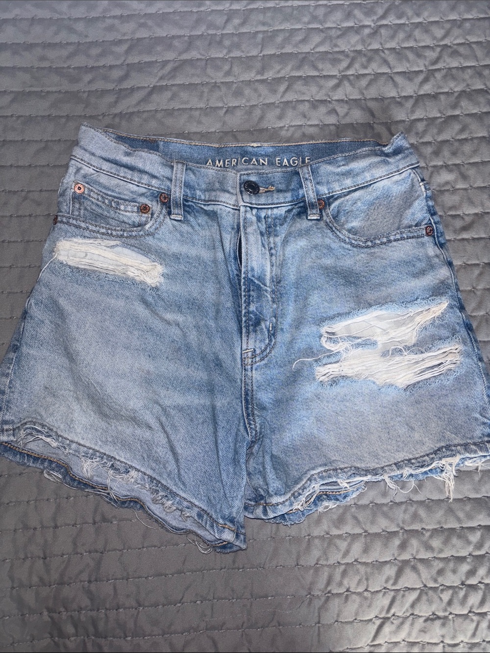 American Eagle Outfitters Light Blue Distressed High-Rise Denim Shorts